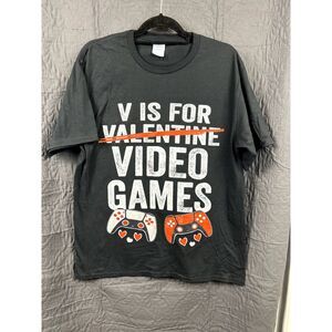 V is for Video Games Valentines Day Gamer Unisex Funny Casual Tee SZ L:NWOT